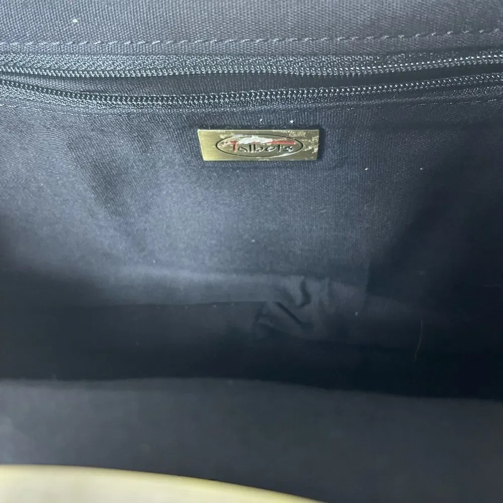 Talbots vintage black,copper & gray clutch with  a rustic gold tone chain